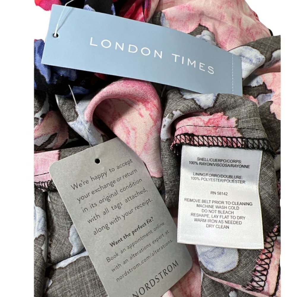 London Times Womens Black Floral Short Sleeve Faux Wrap Midi Dress Sz 10 New - Picture 5 of 6